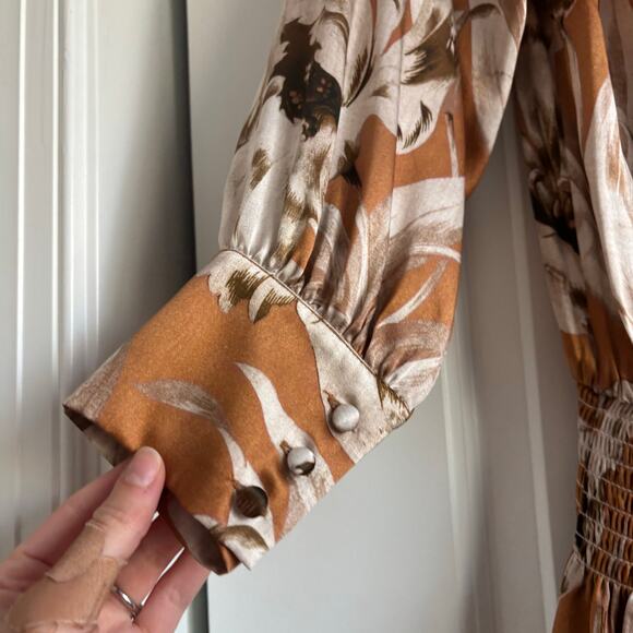 Christy Lynn Women’s 100% Silk Smocked Sutton Dress Calla Lily Spice XS Spring - Picture 10 of 13